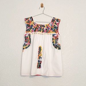 Mi Golondrina White Blouse with Multi-Color Embroidery- Size Small